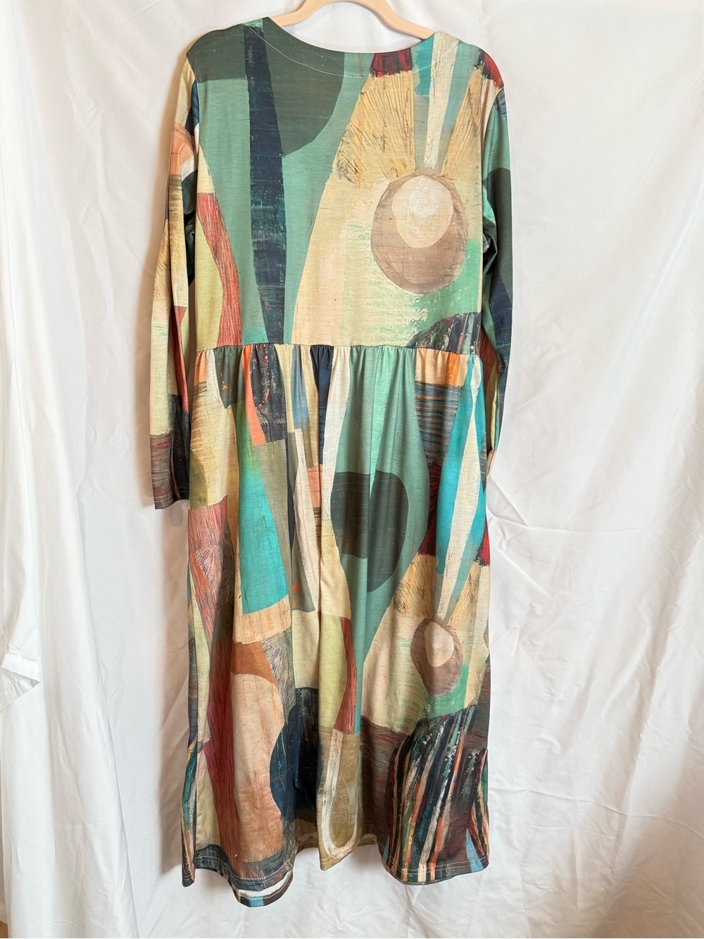 Abstract Geometric Art Print V-Neck Long Sleeve Maxi Dress Size L NWOT - Picture 3 of 4